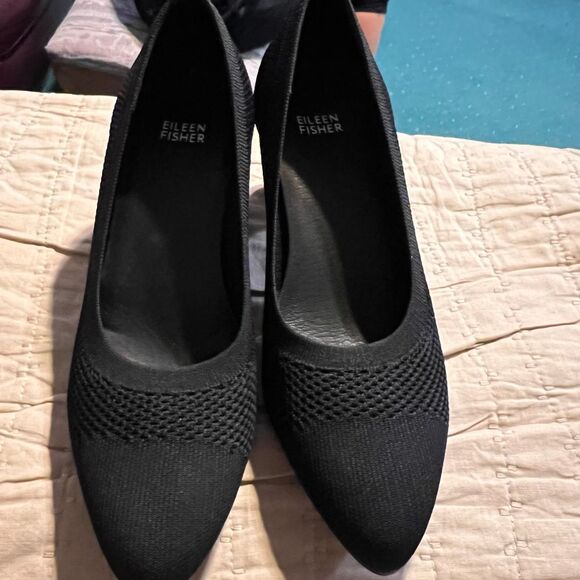 Eileen Fisher Black Knit Mesh Pointed Toe Flats Comfort Professional‎ Shoes